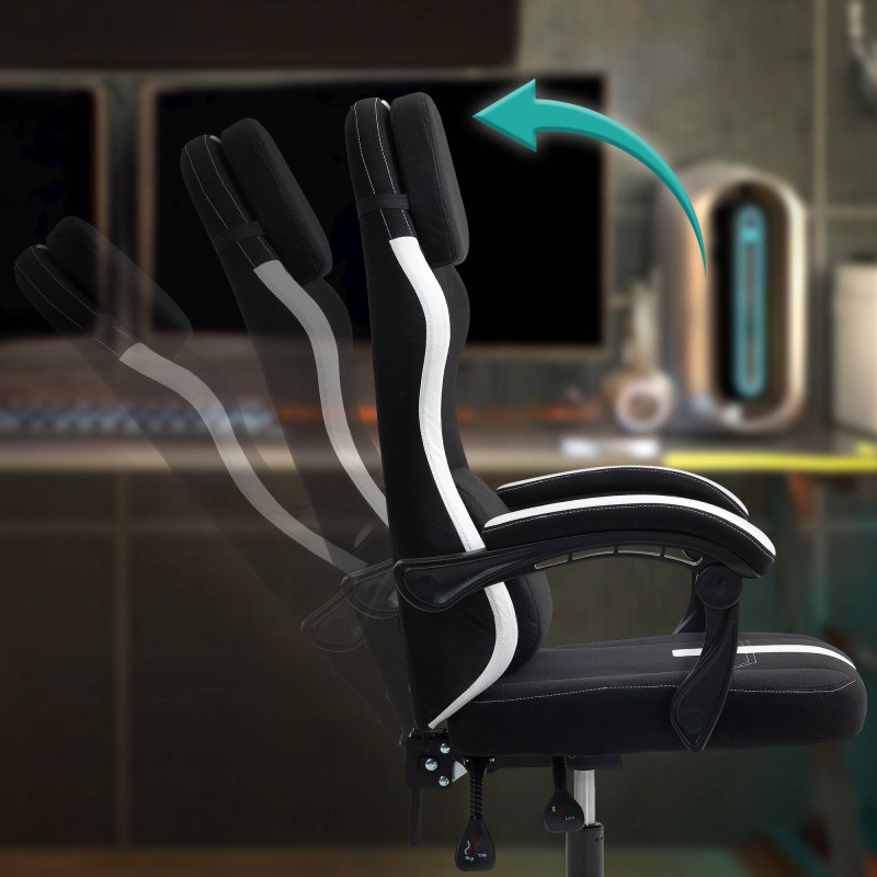 Chaise de bureau Miltona, tissu, noir et blanc