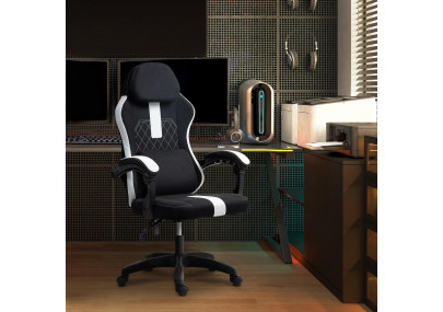 Chaise de bureau Miltona, tissu, noir et blanc