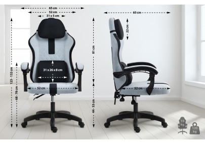 Chaise de bureau Miltona, tissu gris/noir