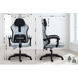 Chaise de bureau Miltona, tissu gris/noir