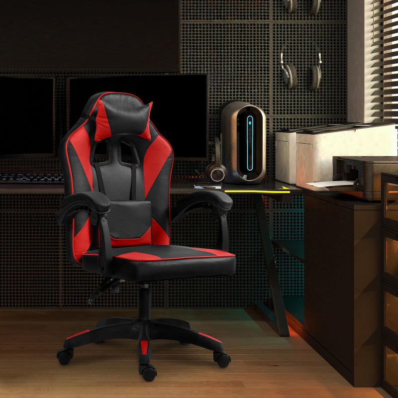 Chaise de bureau Orkney, similicuir, noir/rouge