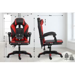 Chaise de bureau Orkney, similicuir, noir/rouge