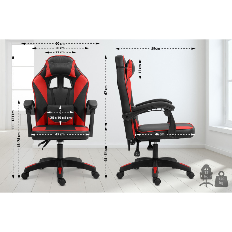 Chaise de bureau Orkney, similicuir, noir/rouge