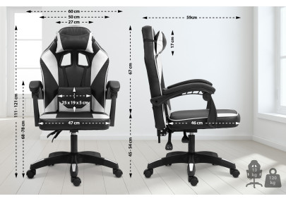 Chaise de bureau Orkney, similicuir, noir et blanc