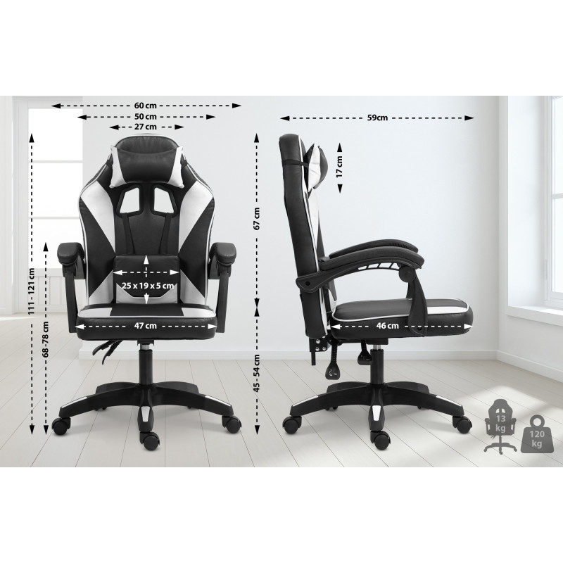 Chaise de bureau Orkney, similicuir, noir et blanc