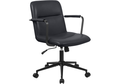 Fauteuil de bureau Hilda, cuir véritable, noir
