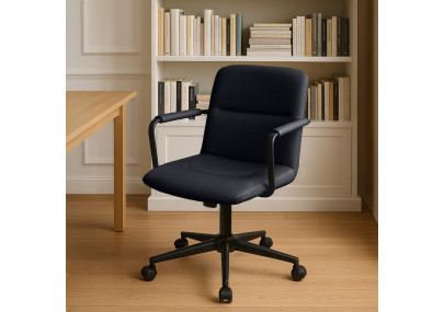 Fauteuil de bureau Hilda, cuir véritable, noir