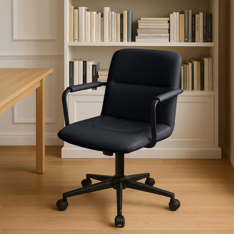 Fauteuil de bureau Hilda, cuir véritable, noir