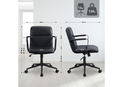 Fauteuil de bureau Hilda, cuir véritable, noir