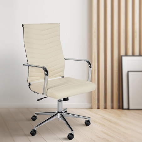 Chaise de bureau Canby, similicuir, crème