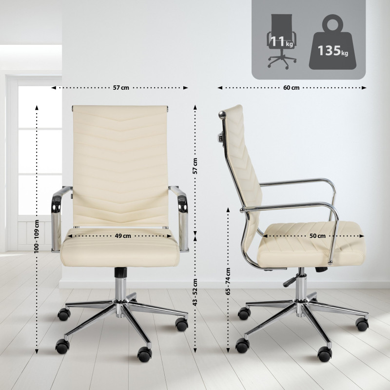 Chaise de bureau Canby, similicuir, crème