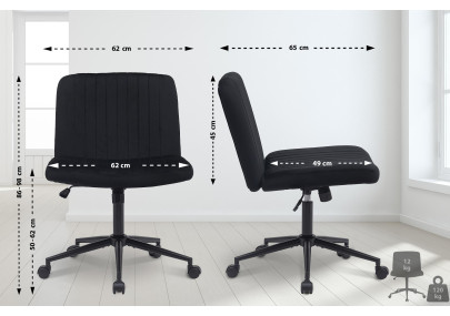 Fauteuil de bureau Kingman, velours, noir