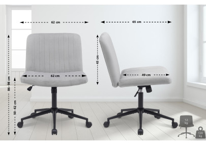 Fauteuil de bureau Kingman, velours, gris clair