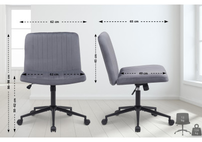 Fauteuil de bureau Kingman, velours, gris foncé