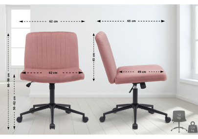 Fauteuil de bureau Kingman, velours, rose