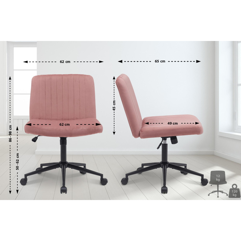 Fauteuil de bureau Kingman, velours, rose