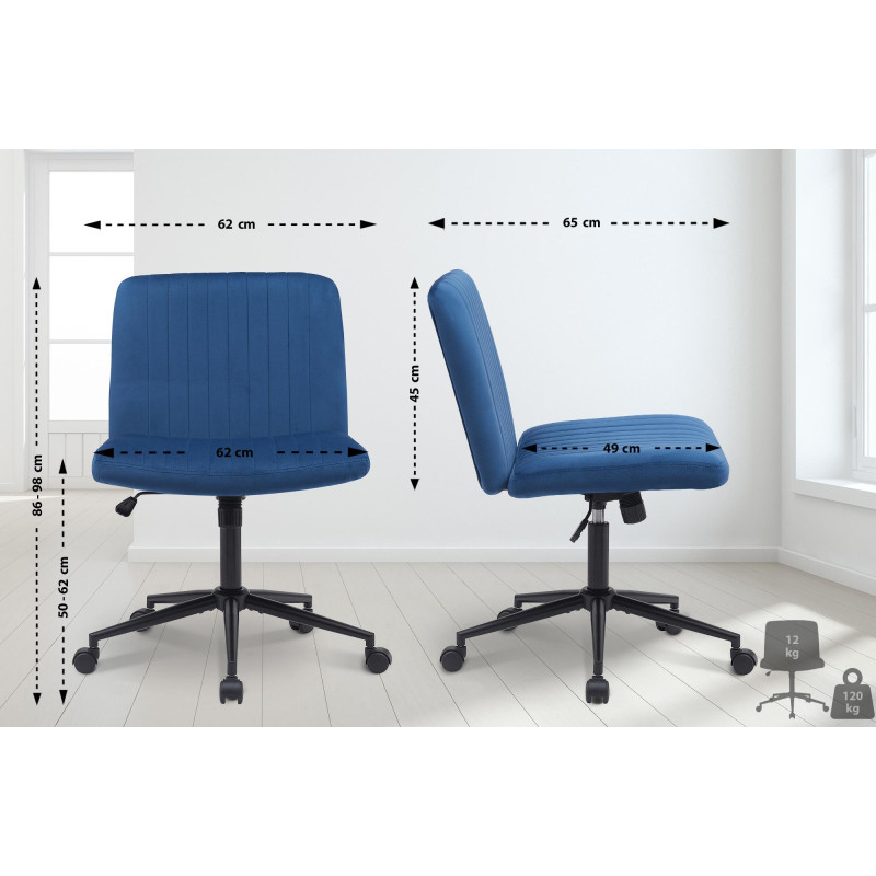 Fauteuil de bureau Kingman, velours, bleu