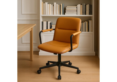 Fauteuil de bureau Hilda, cuir véritable, marron