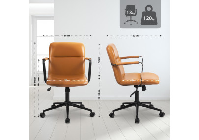 Fauteuil de bureau Hilda, cuir véritable, marron