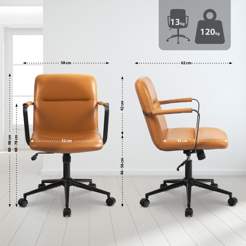 Fauteuil de bureau Hilda, cuir véritable, marron