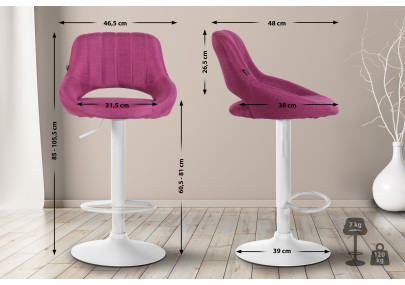 Tabouret de bar Milet, tissu blanc violet