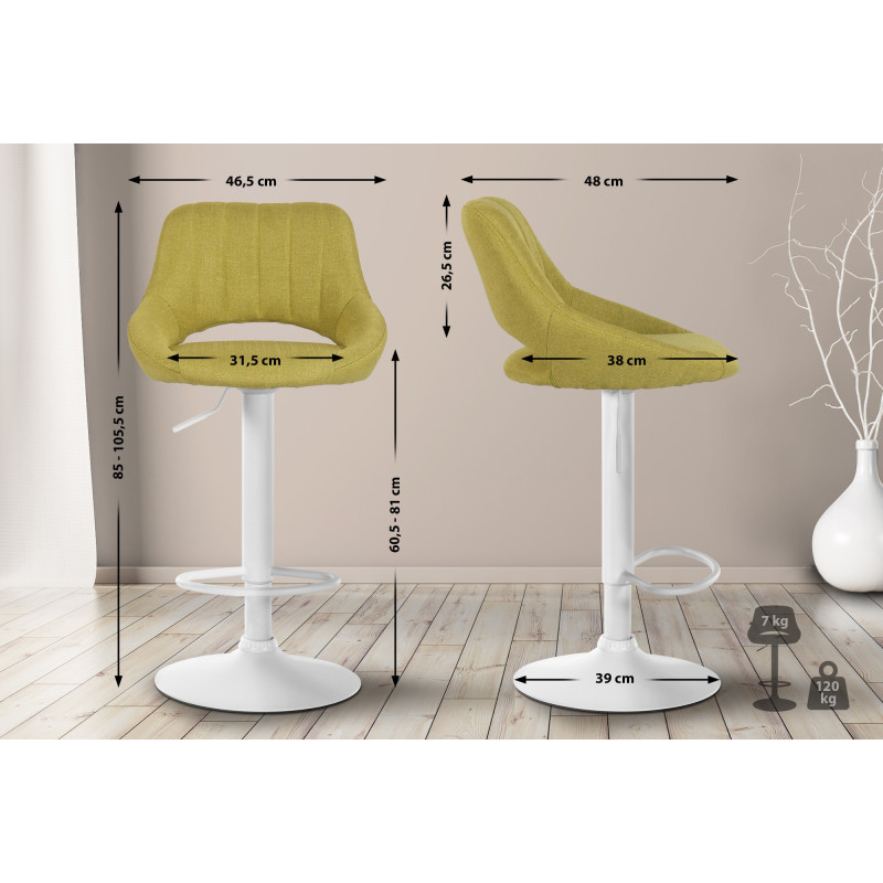 Tabouret de bar Milet, tissu blanc vert