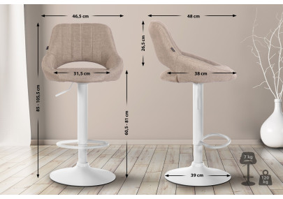 Tabouret de bar Milet, tissu blanc taupe