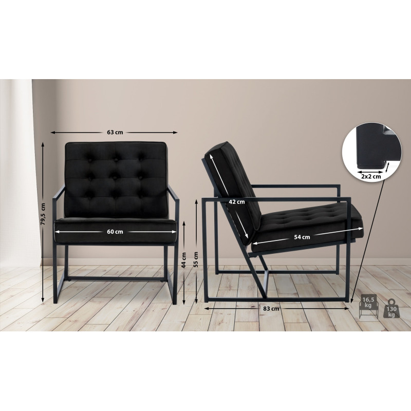 Fauteuil de salon en velours Avon, noir