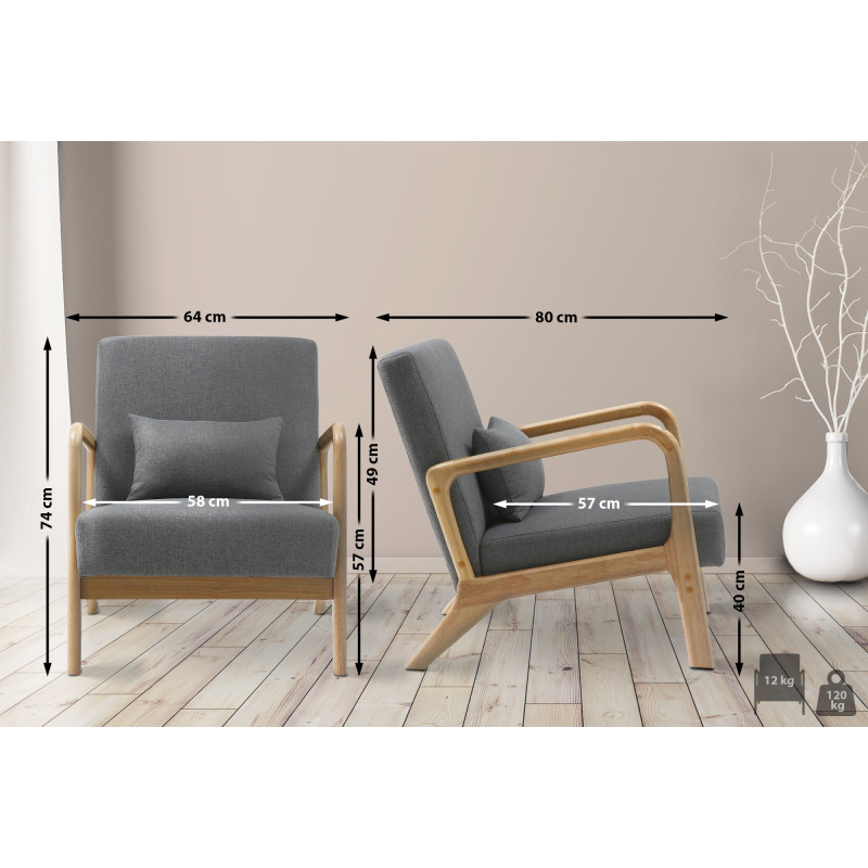 Fauteuil Hibbing, tissu gris clair
