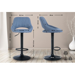 Tabouret de bar Milet, tissu noir bleu