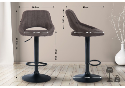 Tabouret de bar Milet, tissu noir gris foncé