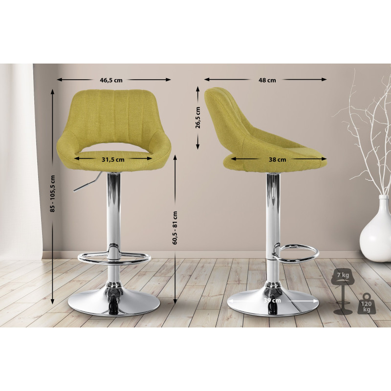 Tabouret de bar Milet, tissu, chrome vert