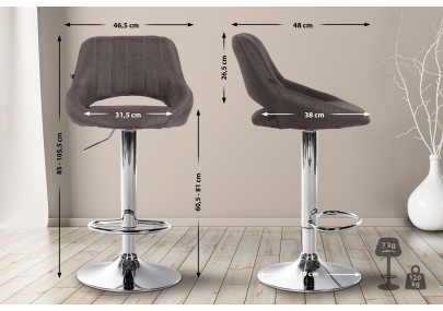 Tabouret de bar Milet, tissu, chrome gris foncé