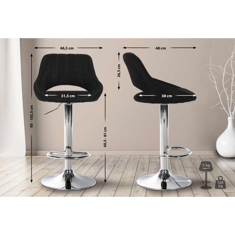 Sgabello Milet Tessuto nero,cromo