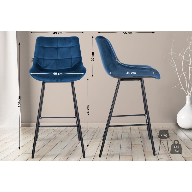 Tabouret de bar Weston en velours bleu