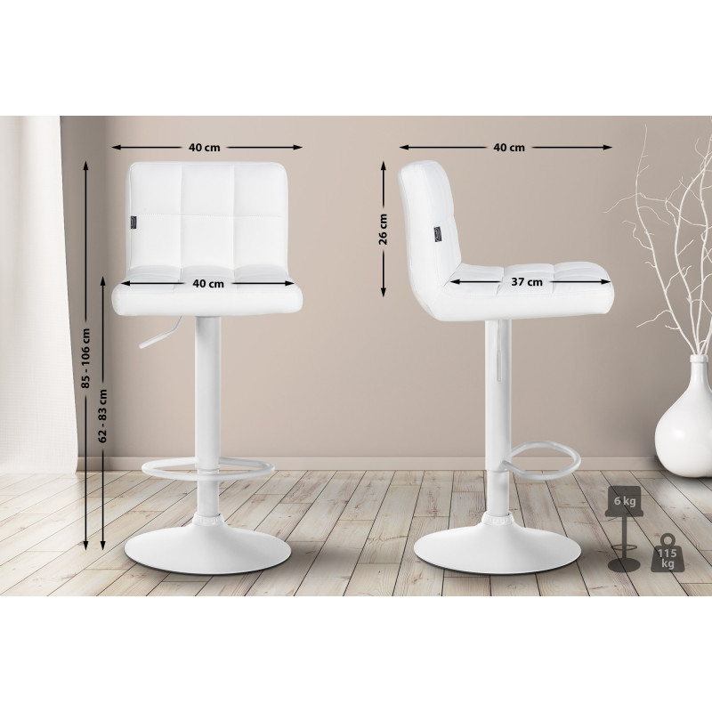 Tabouret de bar Feni, similicuir, blanc blanc