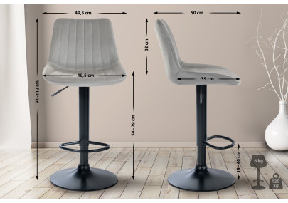 Sgabello Toni Velvet grigio,nero