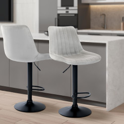 Tabouret de bar Toni, velours, noir et gris