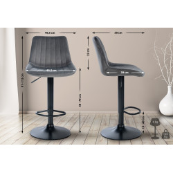 Tabouret de bar Toni, velours, noir/gris foncé