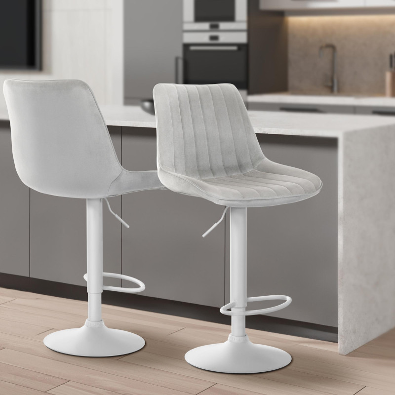 Tabouret de bar Toni en velours blanc gris