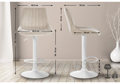 Sgabello Toni Velvet crema,bianco