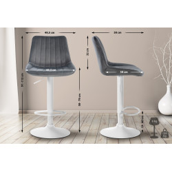 Tabouret de bar Toni en velours blanc gris foncé