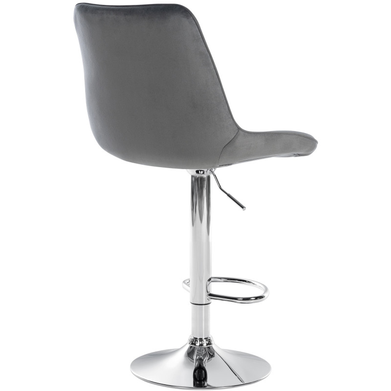 Tabouret de bar Toni en velours, chromé gris foncé