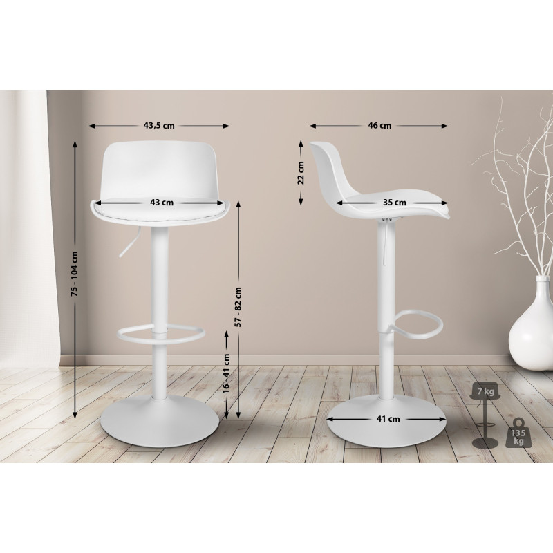 Tabouret de bar Almada en similicuir blanc
