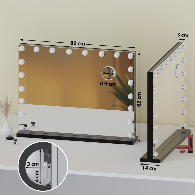 Miroir de maquillage Norlina avec Bluetooth, noir