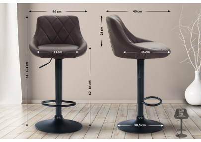 Tabouret de bar Lazio simili cuir noir marron