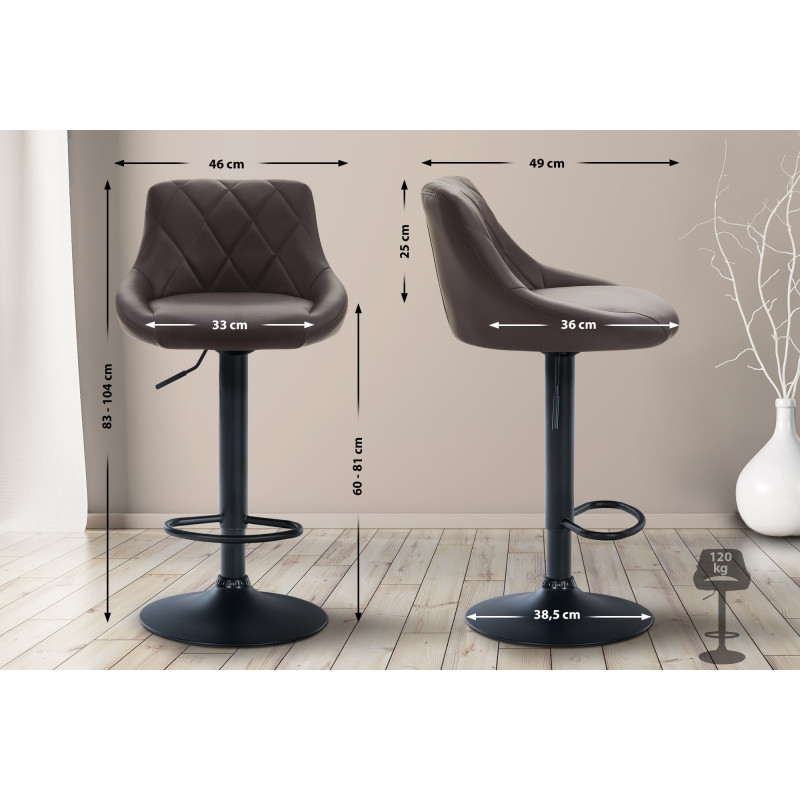 Tabouret de bar Lazio, similicuir noir brun