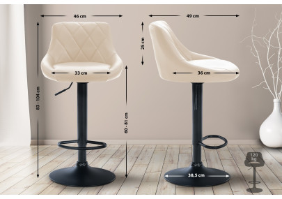 Tabouret de bar Lazio, similicuir, noir et crème