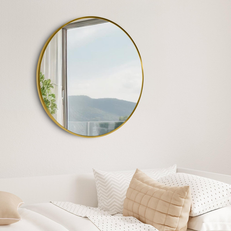 Miroir mural Elsie L, finition dorée brillante