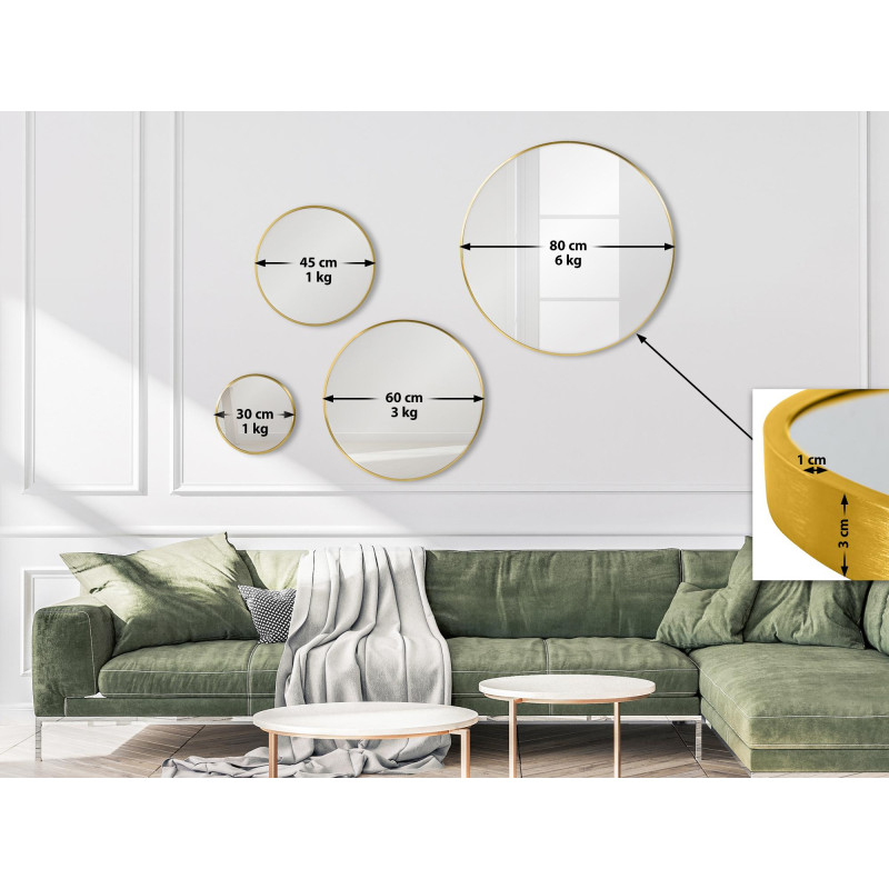 Miroir mural Elsie XL, finition or brillant